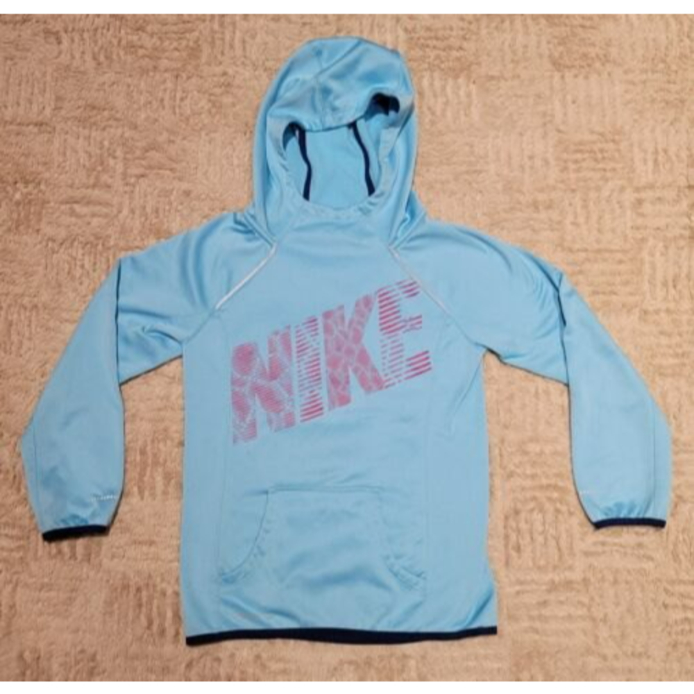 Nike Women’s M Blue Red Therma-Fit Pullover Hoodie Sweatshirt Thumbhole